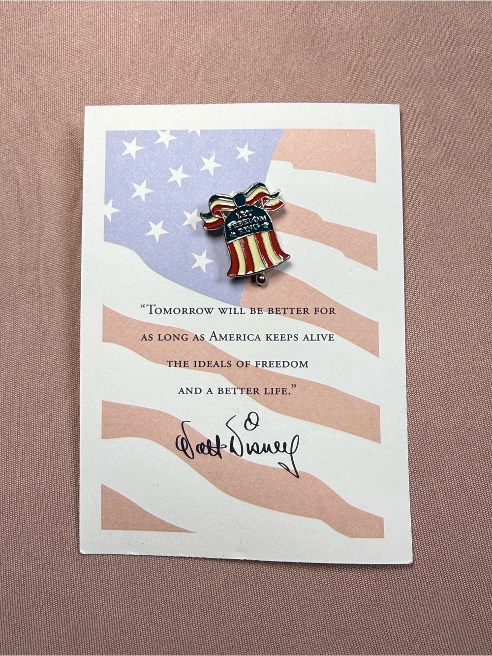 Disney Vintage Let Freedom Ring Enamel Red White Blue Bell 1" Pin Signed NWT